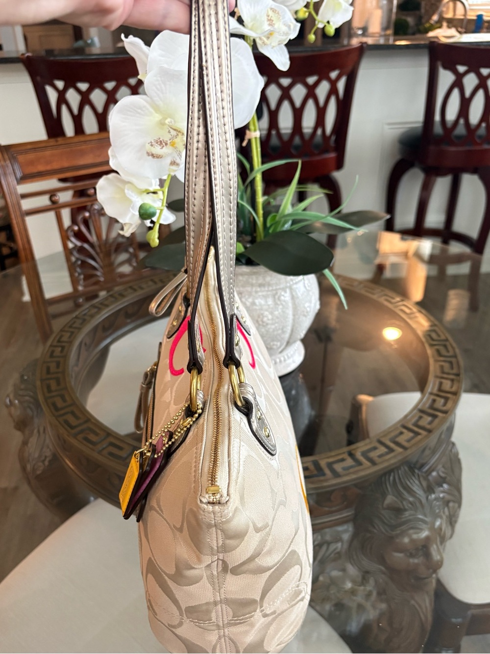 πππ©·COACH POPPY SIGNATURE βCβ KHAKI/JACQUARD & LEATHER TOTE BAG!πππ©· - Picture 3 of 10